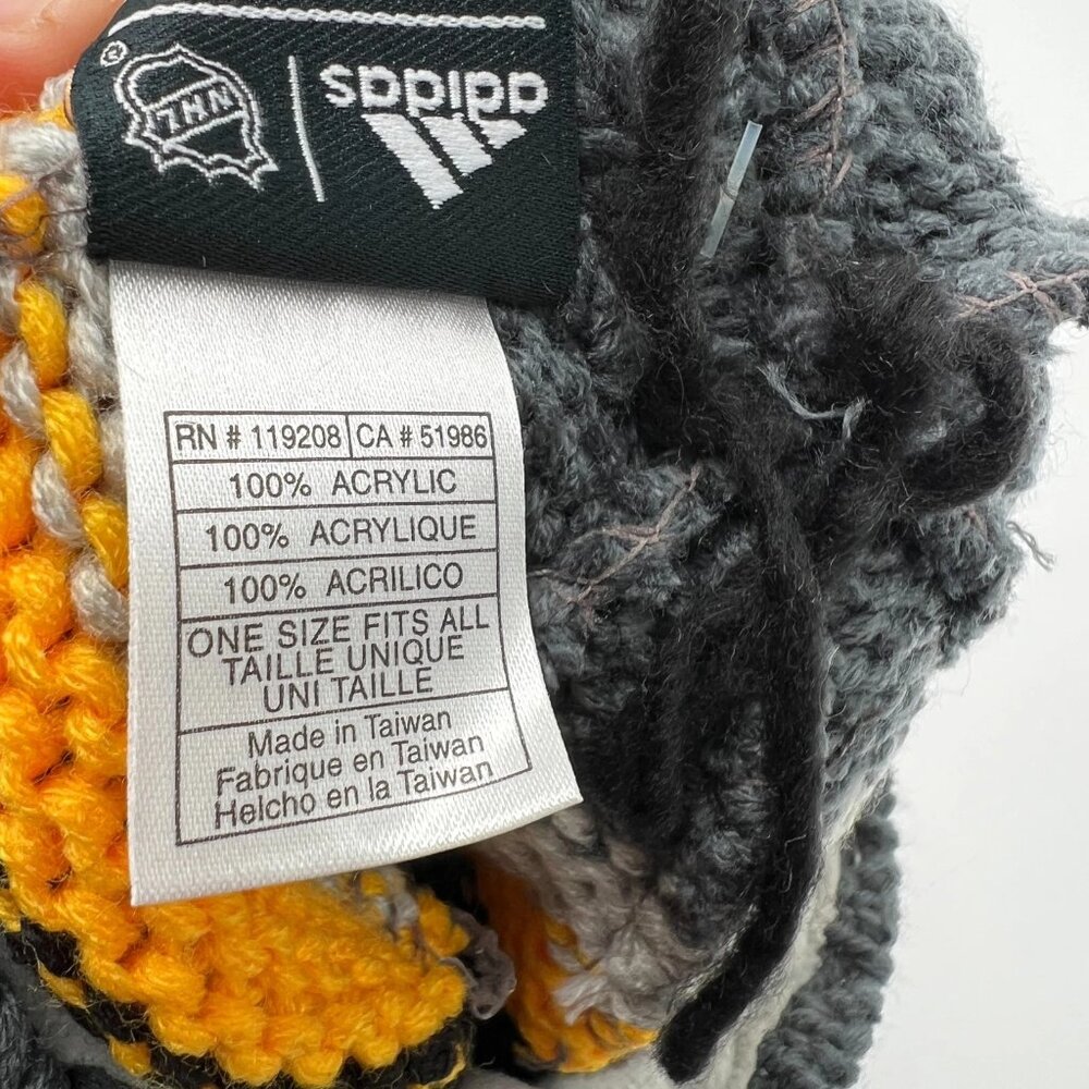 Adidas Unisex Yellow Gray Striped Knit Pittsburgh Penguins‎ NHL Beanie Hat NWT - Picture 4 of 5
